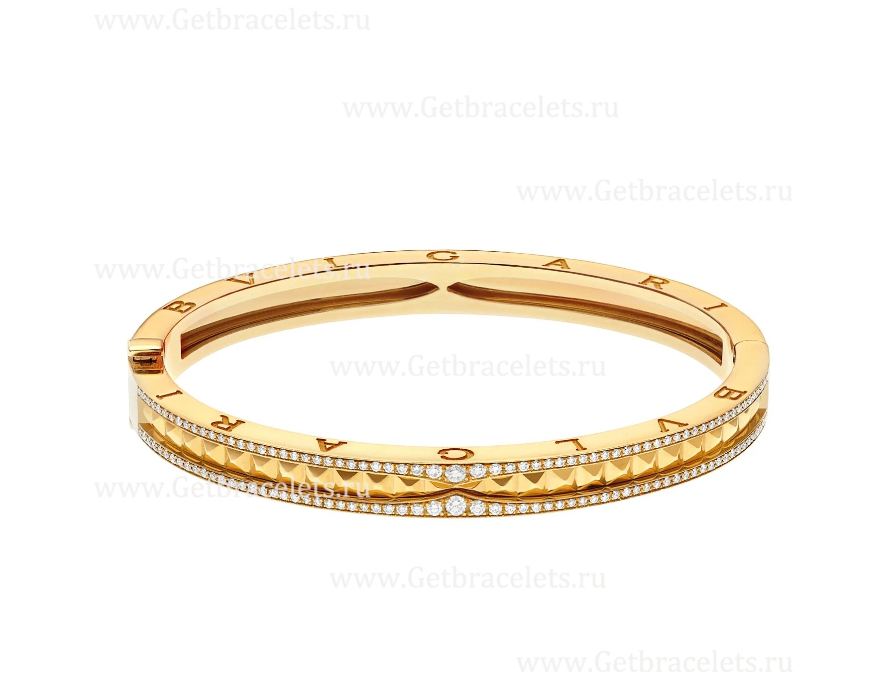 B.zero1 Rock 18kt Yellow Gold Bracelet with Studded Spiral and Pave Diamonds on the Edges