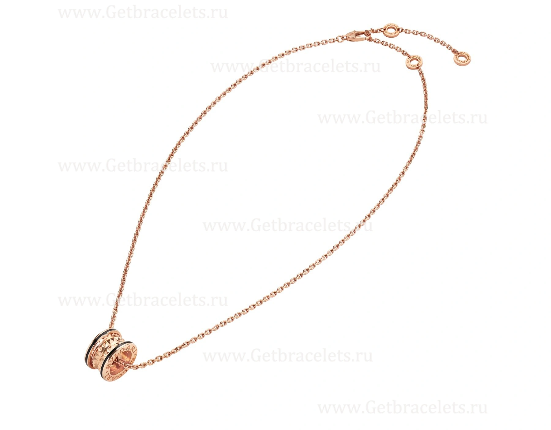 B.zero1 Rock Necklace with 18kt Rose Gold Pendant with Studded Spiral Black Ceramic Inserts on the Edges