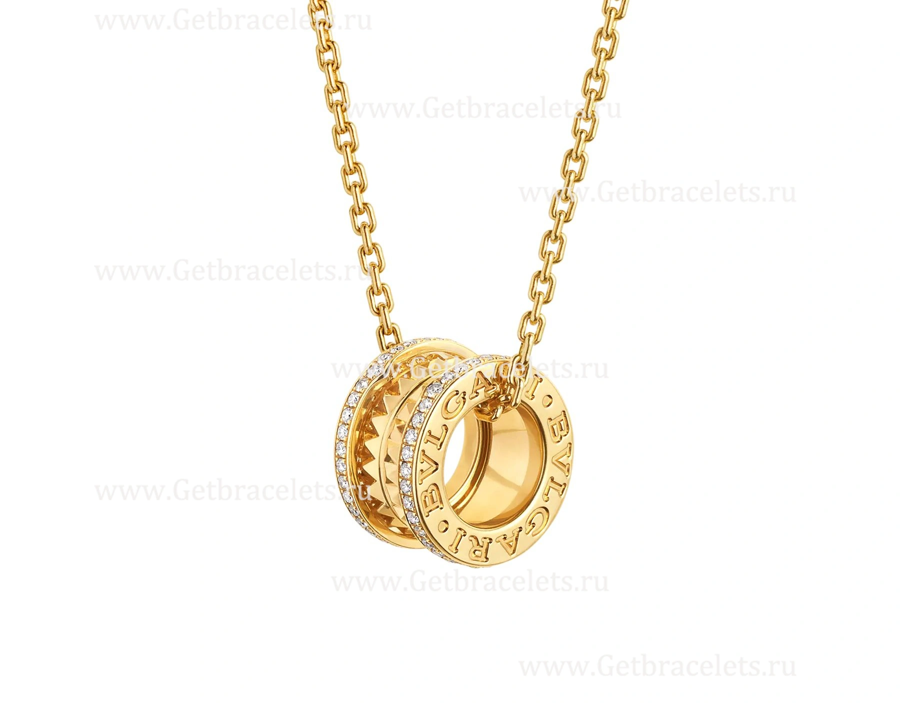 B.zero1 Rock Necklace with 18kt Yellow Gold Pendant with Studded Spiral Pave Diamonds on the Edges