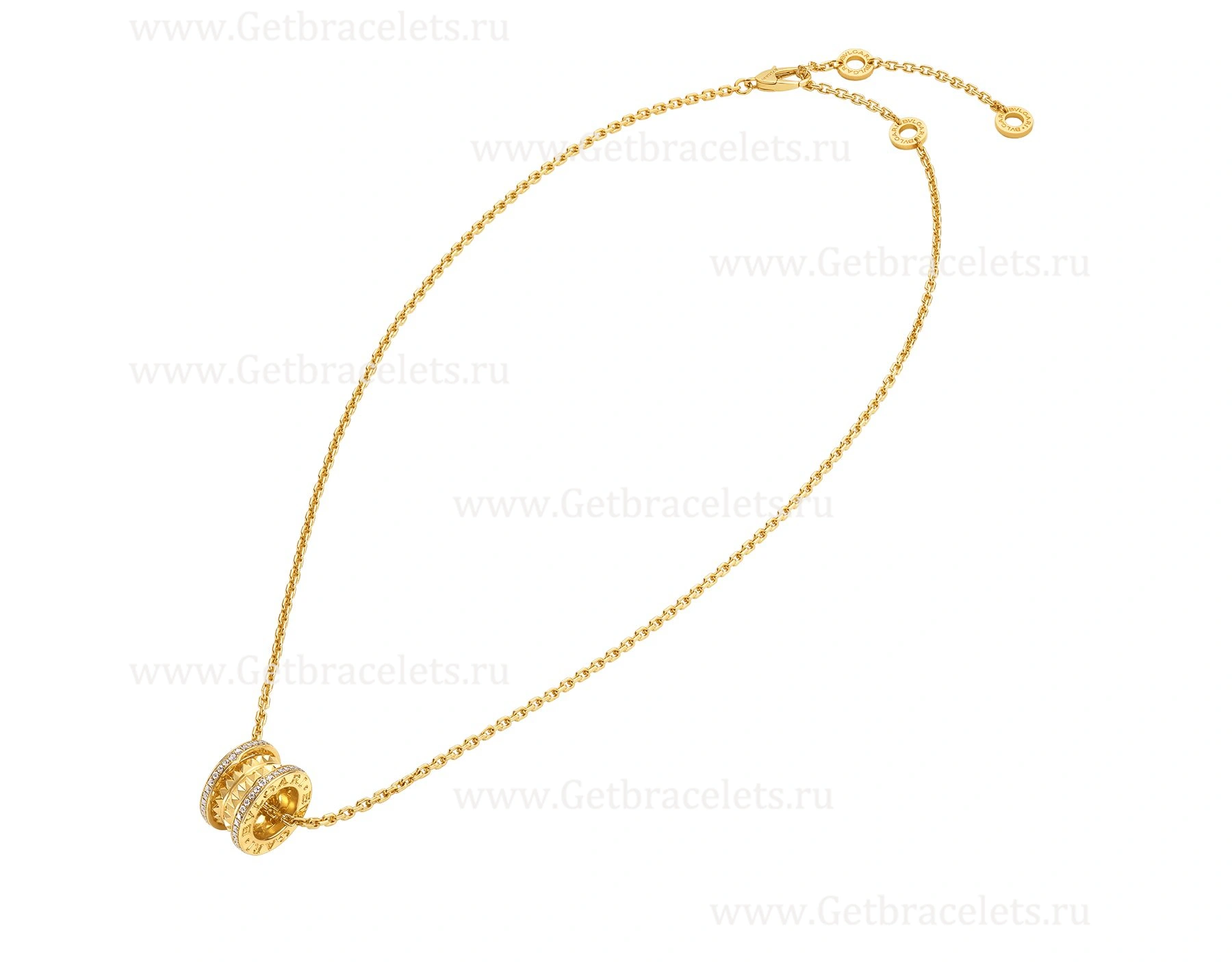 B.zero1 Rock Necklace with 18kt Yellow Gold Pendant with Studded Spiral Pave Diamonds on the Edges