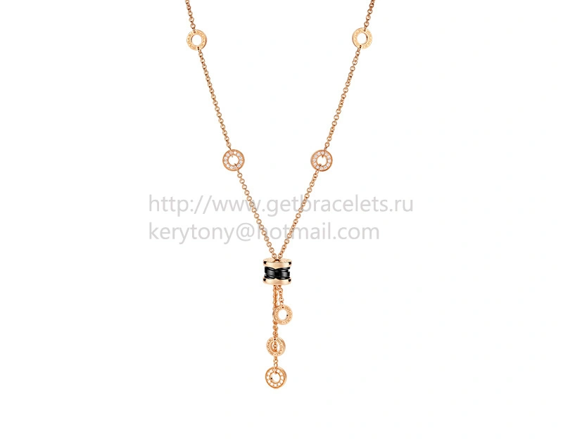 B.zero1 Rose Gold Necklace with Black Ceramic and Pave Diamonds