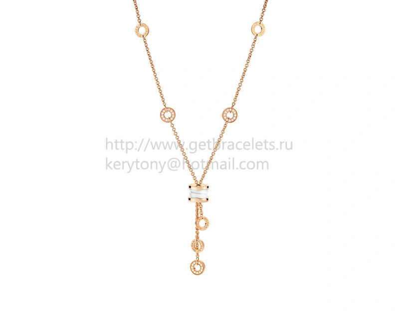 B.zero1 Rose Gold Necklace with White Ceramic and Pave Diamonds