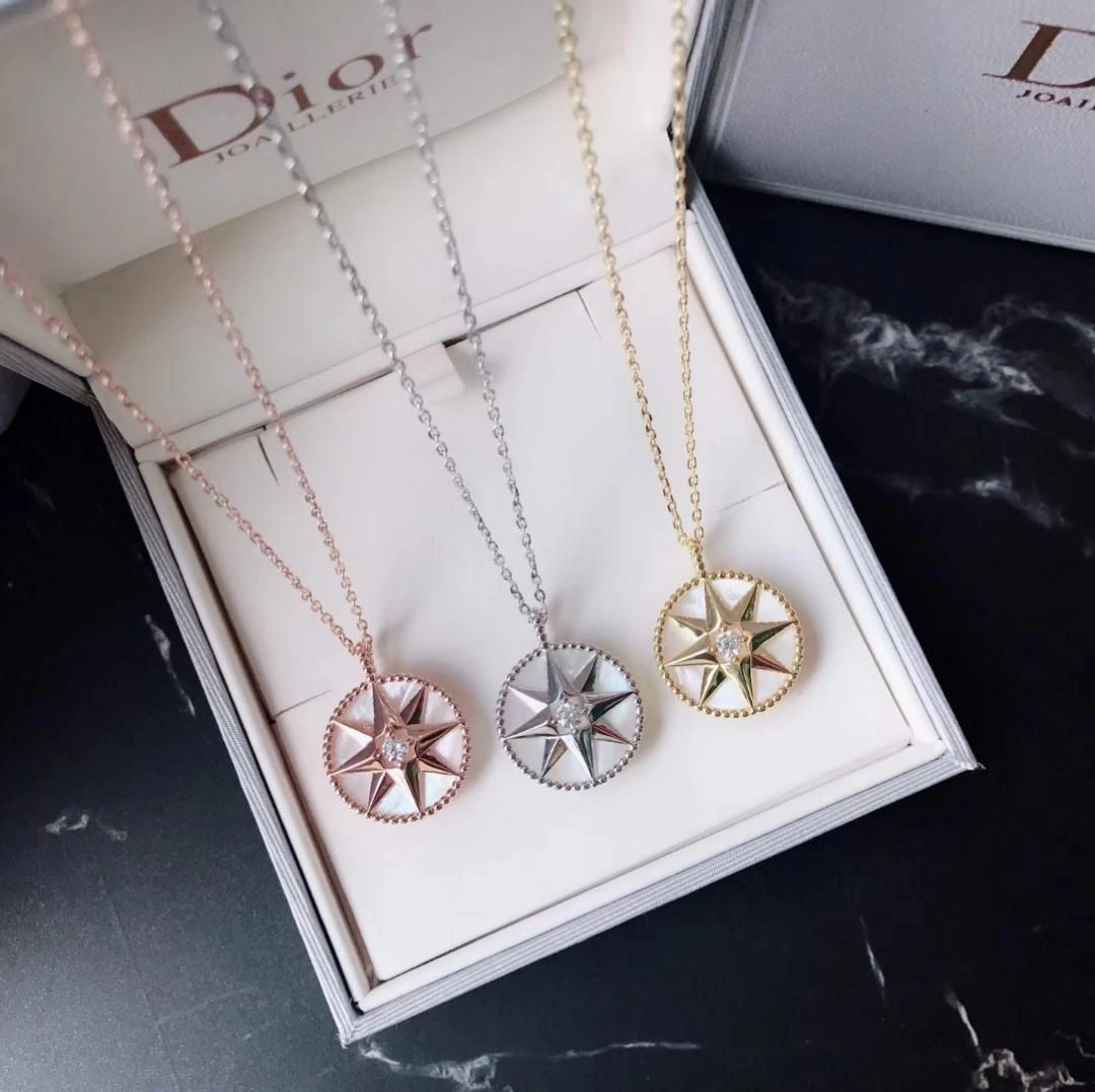 Best Dior Rose Des Vents White MOP Eight-Pointed Star Pendant Ladies Diamonds Necklace Rose Gold Yellow Gold  Silver
