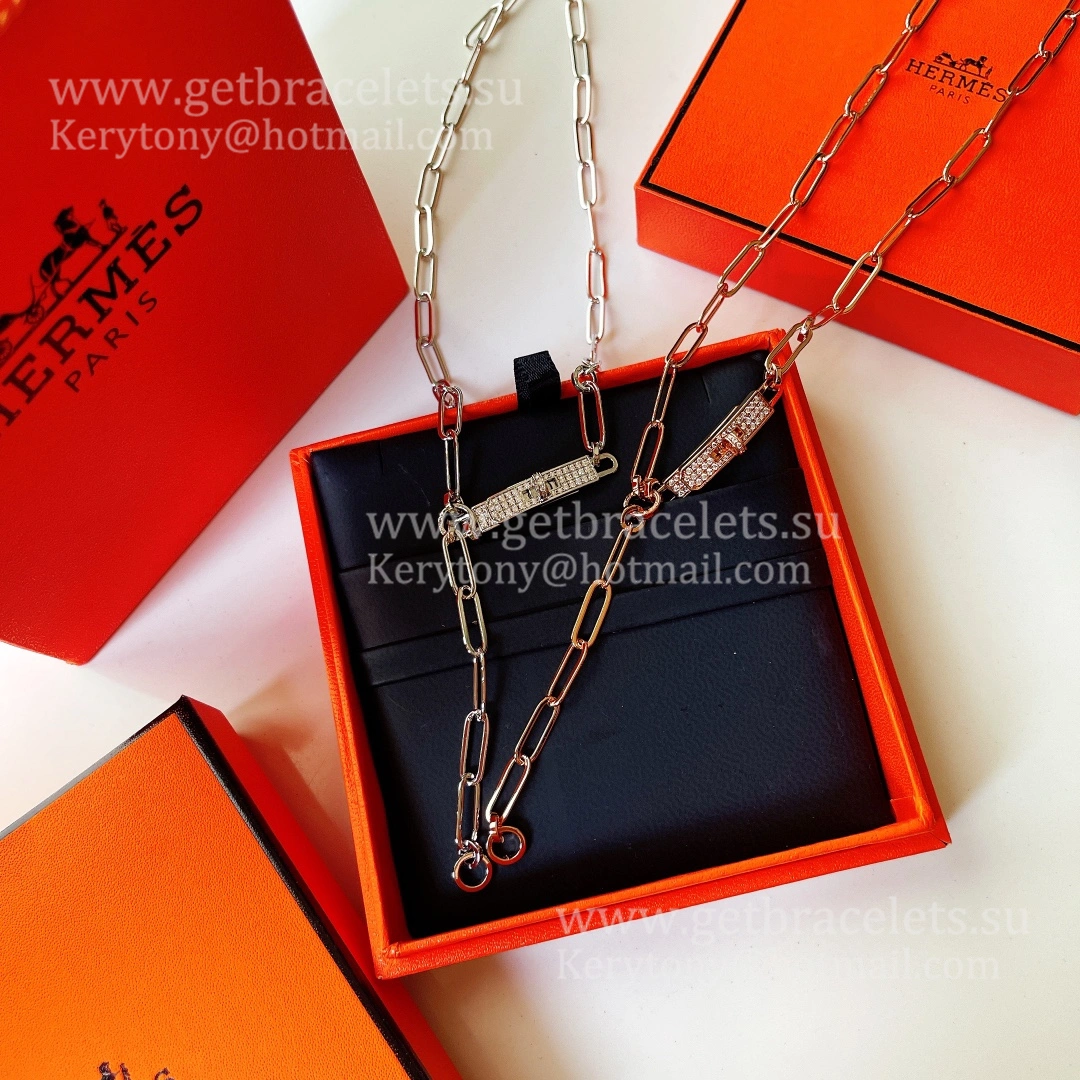 Best Gift Girls Hermes Kelly Chaine Lariat Necklace With Diamonds Rose Gold Silver Yellow Gold
