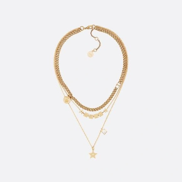 Best Price Christian Dior Lucky Square Pendants Logo Charm Women’s Fashion Brass Star Faux Multi-chain Necklace
