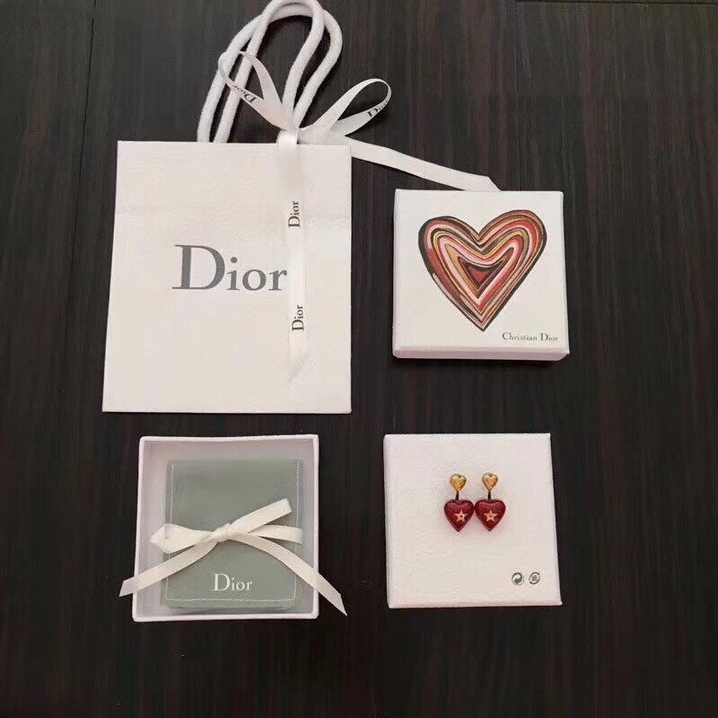 Best Price Dior Dioramour Red Enamel Heart-shaped Pendant Star Detail Women Antique Brass Earrings Fashion Jewellery