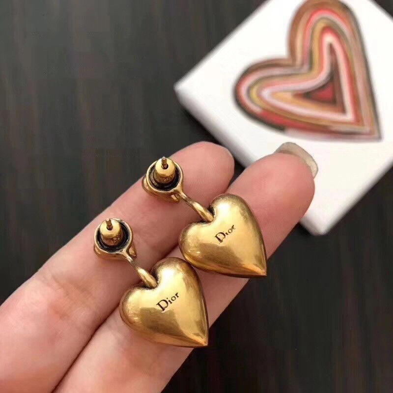 Best Price Dior Dioramour Red Enamel Heart-shaped Pendant Star Detail Women Antique Brass Earrings Fashion Jewellery