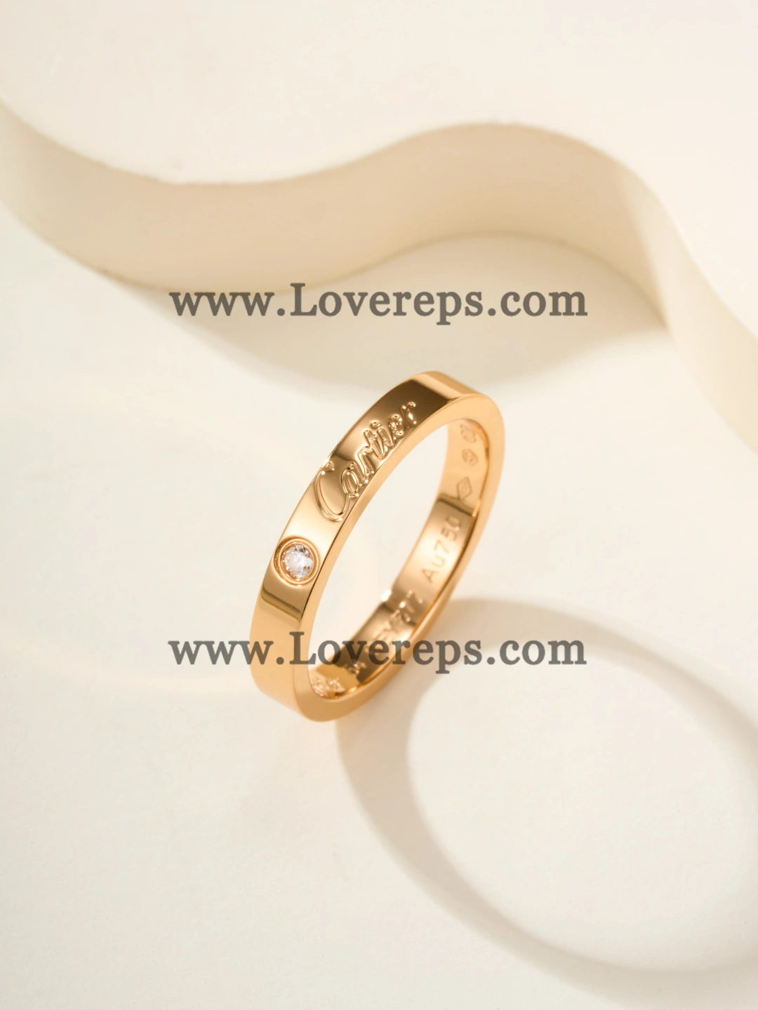 C de Cartier Wedding Ring With 1 Diamond Pink Gold and White Gold Width 3mm