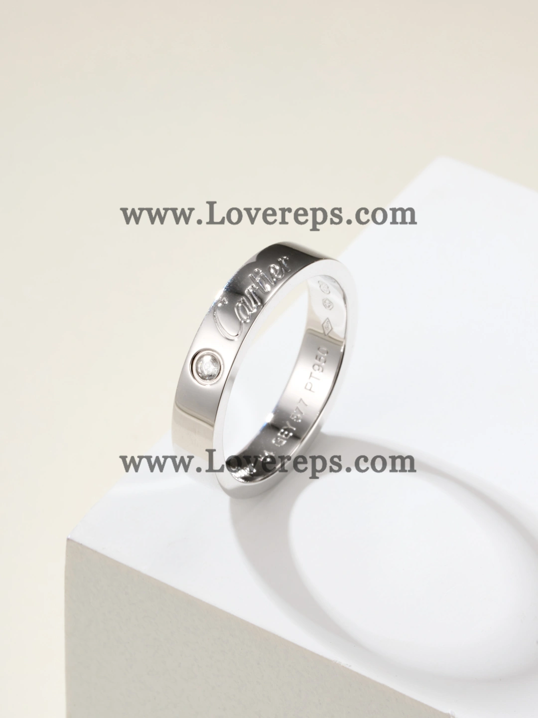 C de Cartier Wedding Ring With 1 Diamond Pink Gold and White Gold Width 4mm