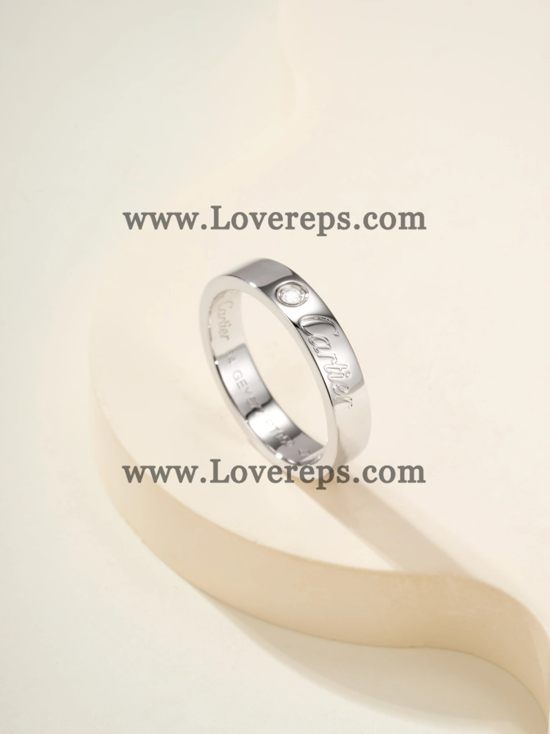 C de Cartier Wedding Ring With 1 Diamond Pink Gold and White Gold Width 4mm