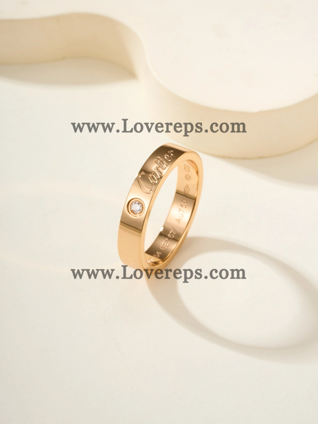 C de Cartier Wedding Ring With 1 Diamond Pink Gold and White Gold Width 4mm