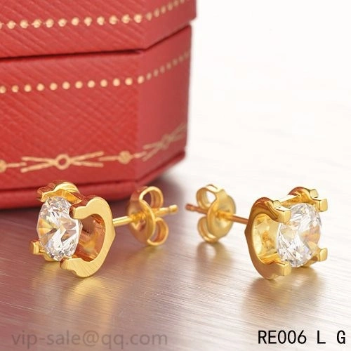 Cartier C DE Earrings in 18K Yellow Gold With 1 Brilliant-Cut Diamond