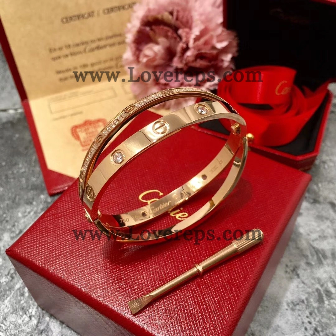 Cartier Double Love Diamond Paved Bracelet White Gold Yellwo Gold Rose Gold