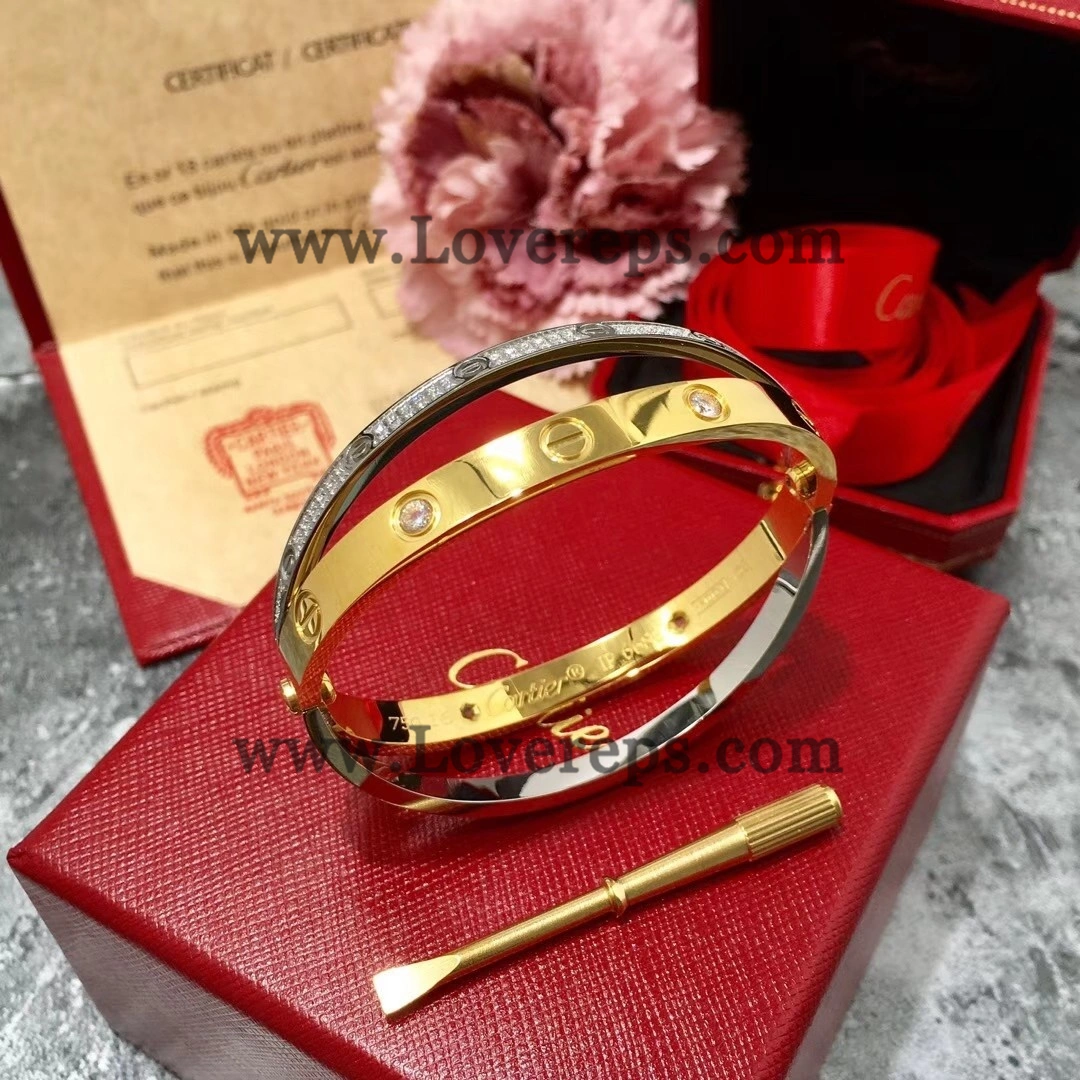 Cartier Double Love Diamond Paved Bracelet White Gold Yellwo Gold Rose Gold