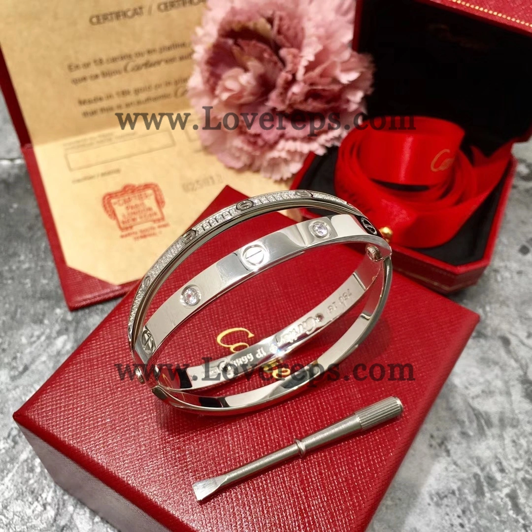 Cartier Double Love Diamond Paved Bracelet White Gold Yellwo Gold Rose Gold