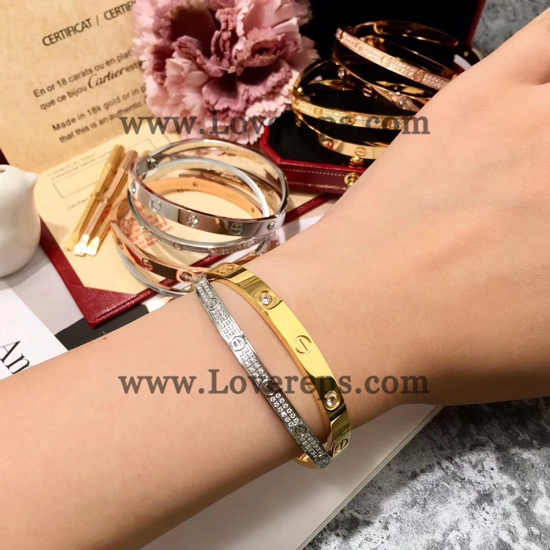 Cartier Double Love Diamond Paved Bracelet White Gold Yellwo Gold Rose Gold