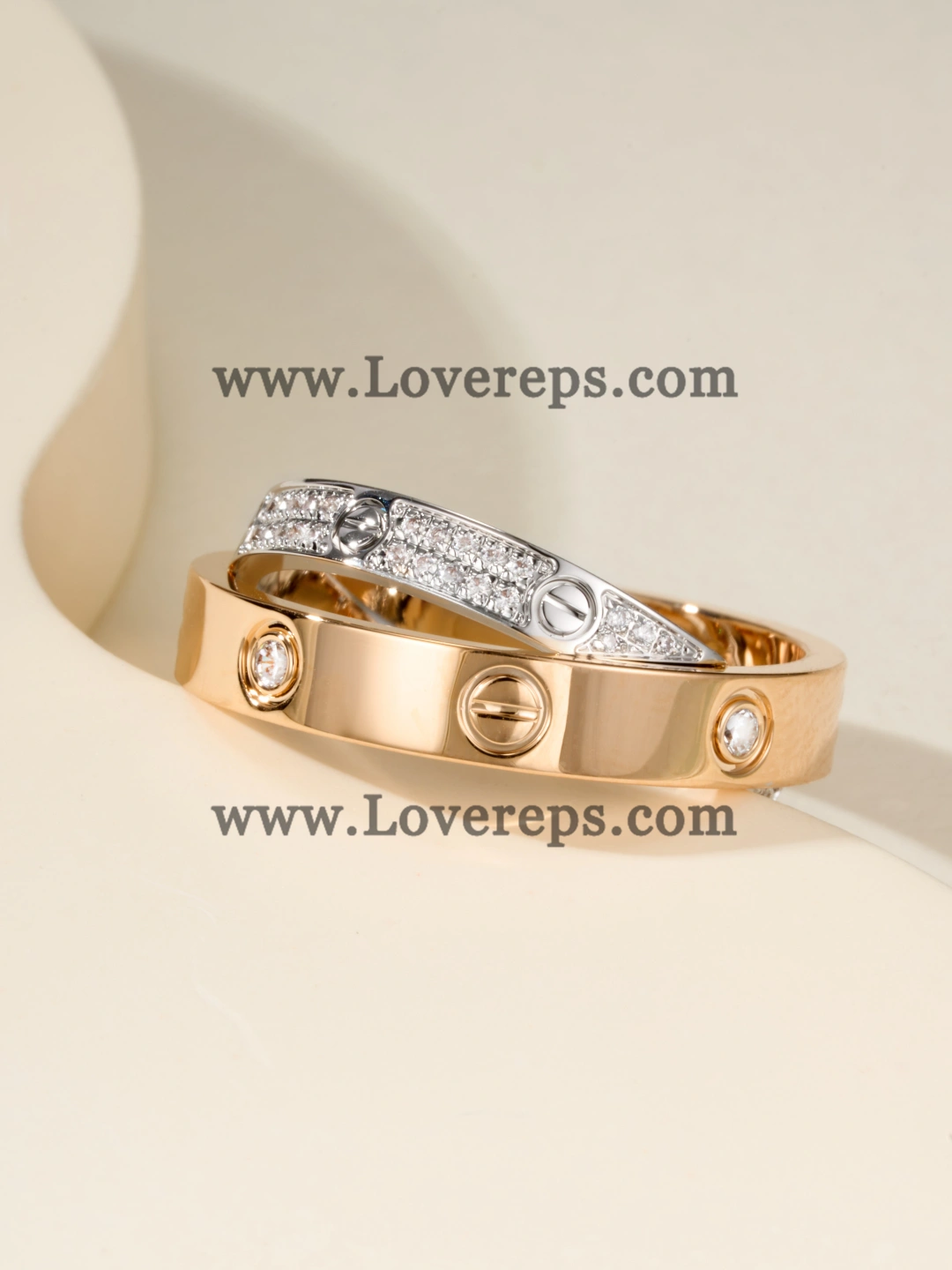 Cartier Double Love Ring in White Gold and Rose Gold with Pave Diamonds