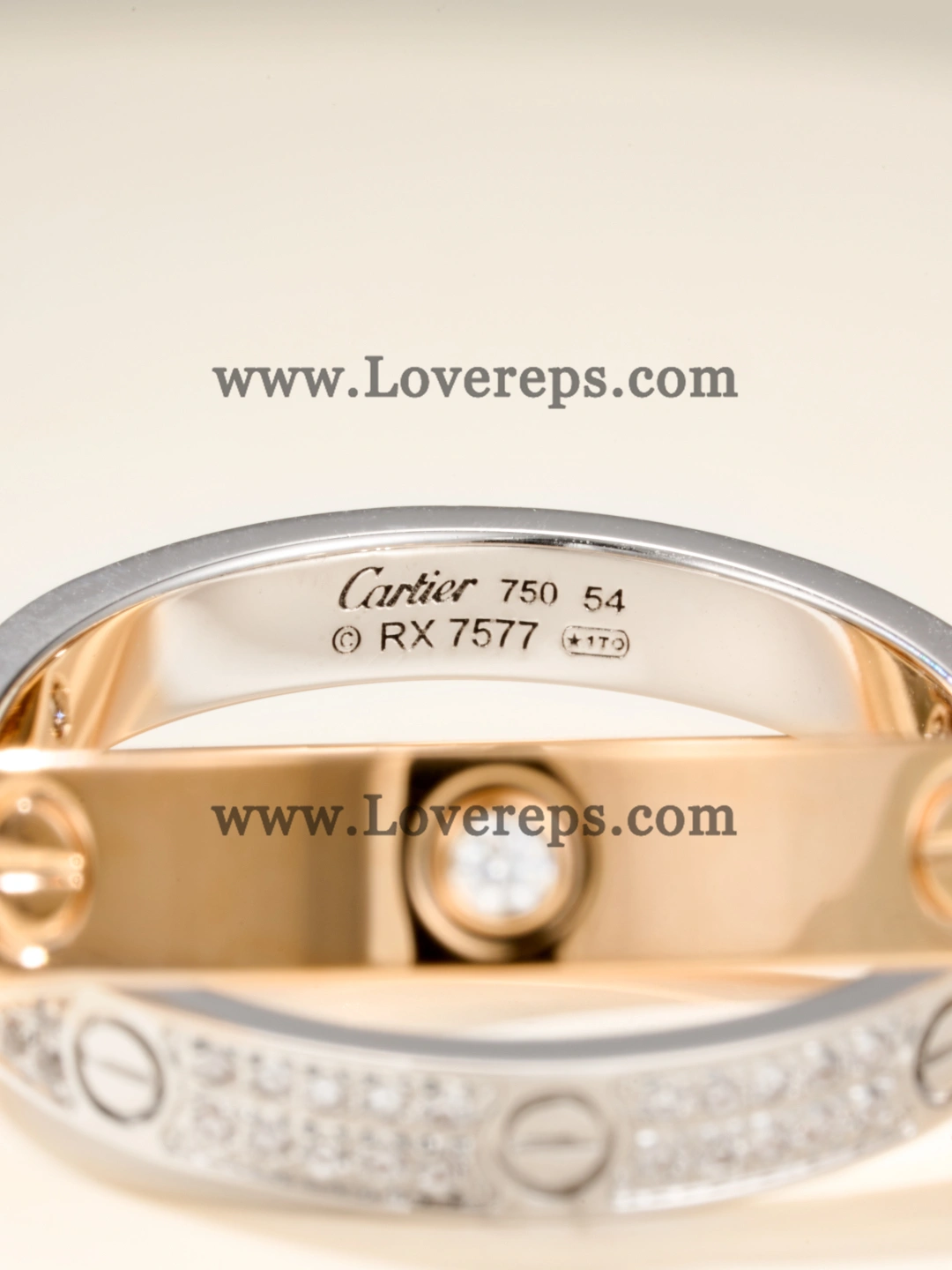 Cartier Double Love Ring in White Gold and Rose Gold with Pave Diamonds