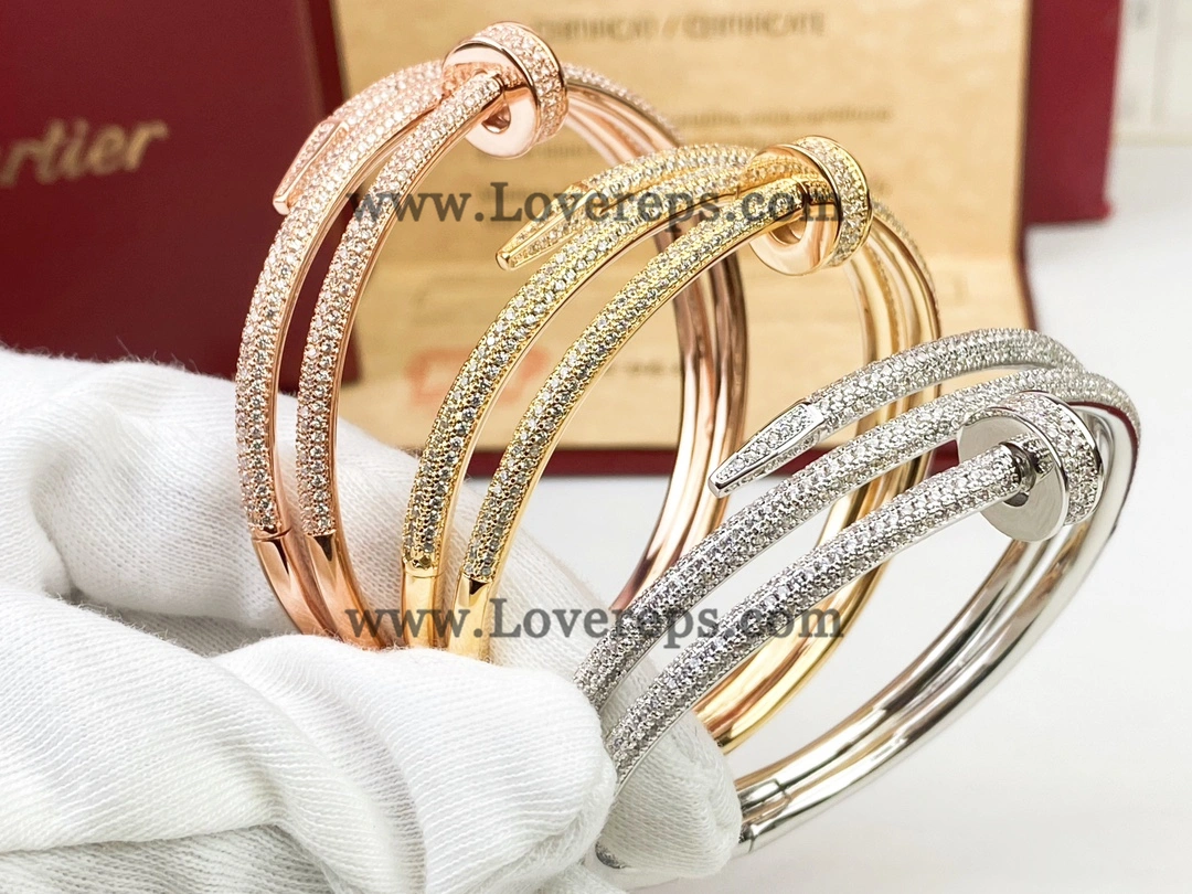 Cartier Juste un Clou Double Bracelet with Pave Diamonds Yellow Gold Rose Gold White Gold