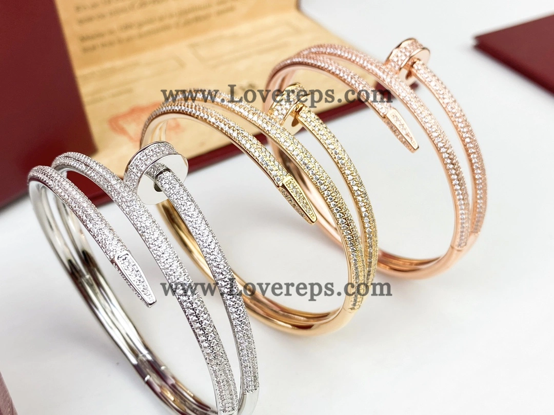 Cartier Juste un Clou Double Bracelet with Pave Diamonds Yellow Gold Rose Gold White Gold