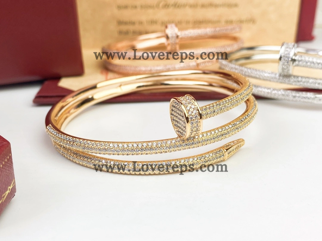 Cartier Juste un Clou Double Bracelet with Pave Diamonds Yellow Gold Rose Gold White Gold