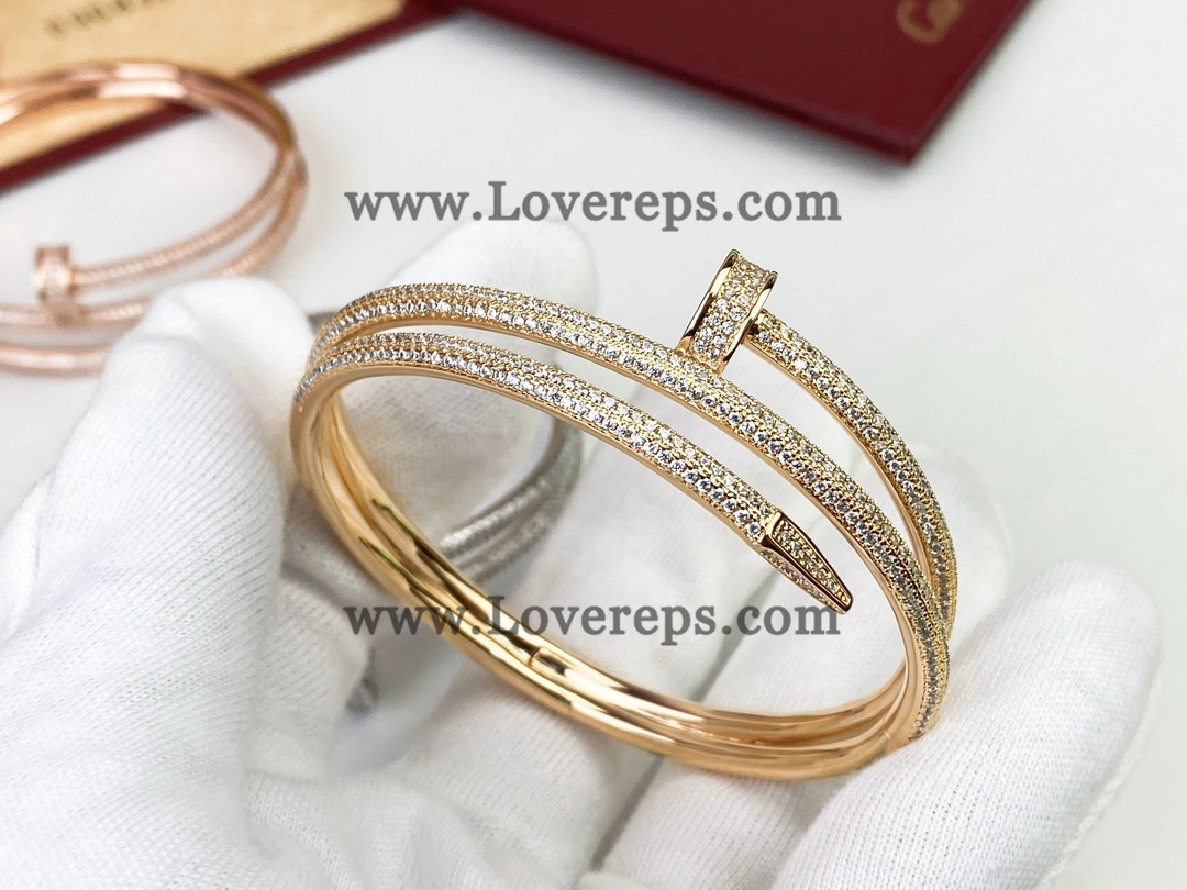 Cartier Juste un Clou Double Bracelet with Pave Diamonds Yellow Gold Rose Gold White Gold