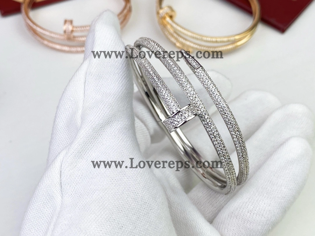 Cartier Juste un Clou Double Bracelet with Pave Diamonds Yellow Gold Rose Gold White Gold