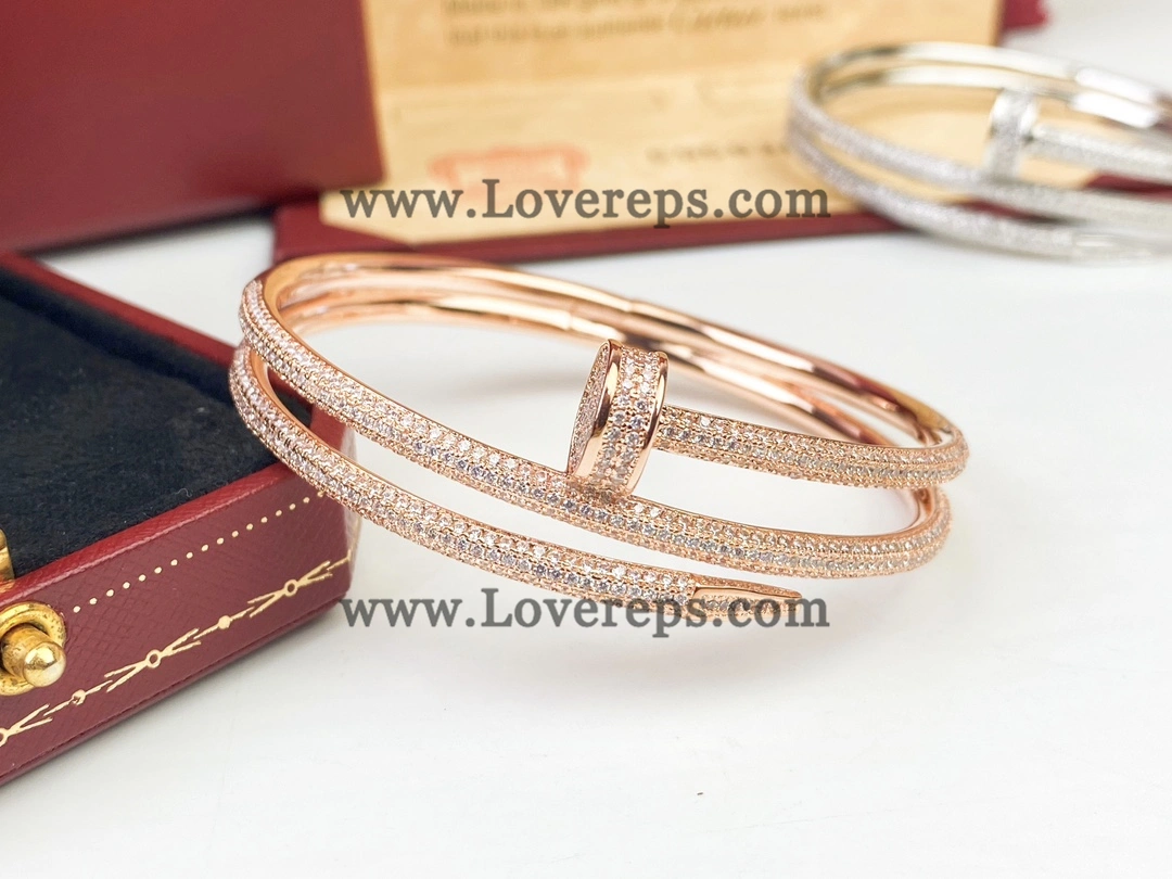 Cartier Juste un Clou Double Bracelet with Pave Diamonds Yellow Gold Rose Gold White Gold