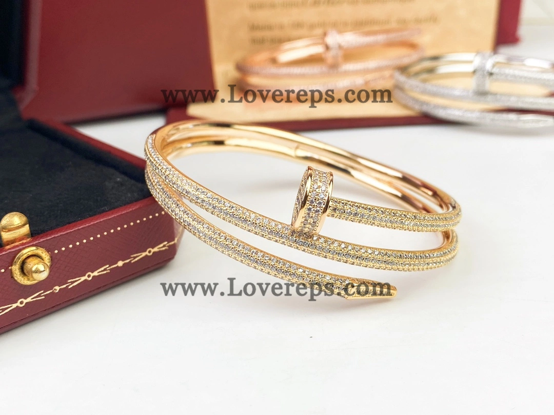 Cartier Juste un Clou Double Bracelet with Pave Diamonds Yellow Gold Rose Gold White Gold