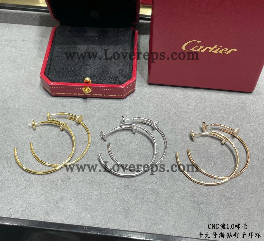 Cartier Juste un Clou Hoop Earrings Large Model with Pave Diamonds Yellow Gold Rose Gold White Gold