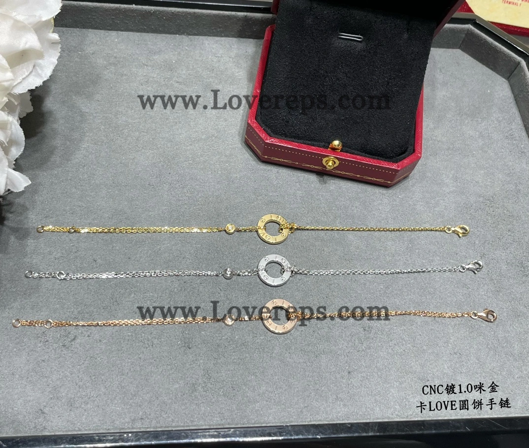 Cartier LOVE Bracelet on Chain With 2 Diamonds Yellow Gold White Gold Rose Gold
