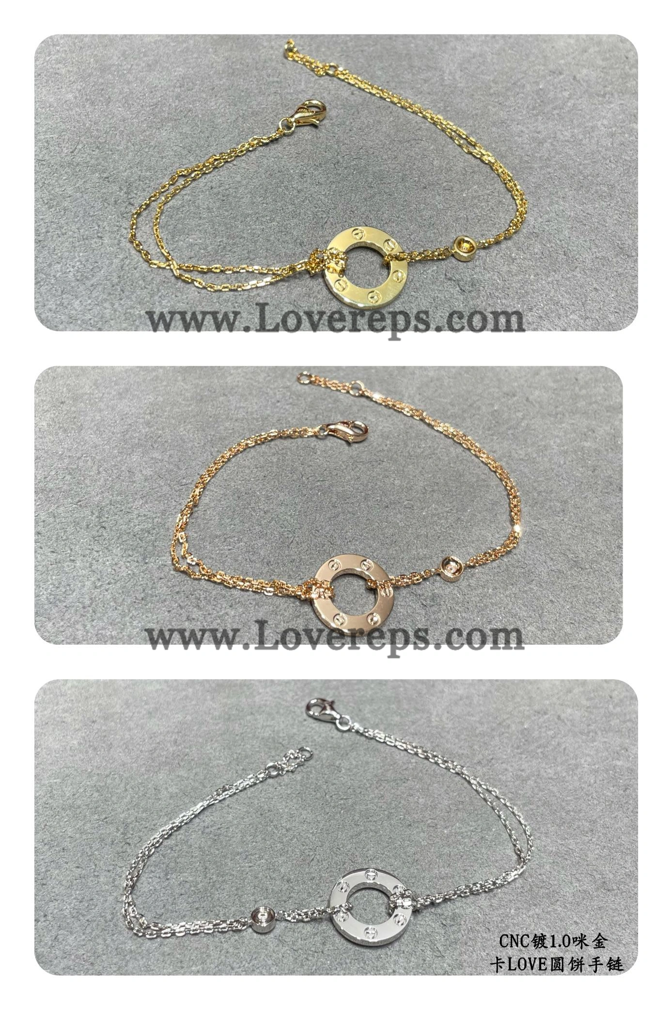 Cartier LOVE Bracelet on Chain With 2 Diamonds Yellow Gold White Gold Rose Gold