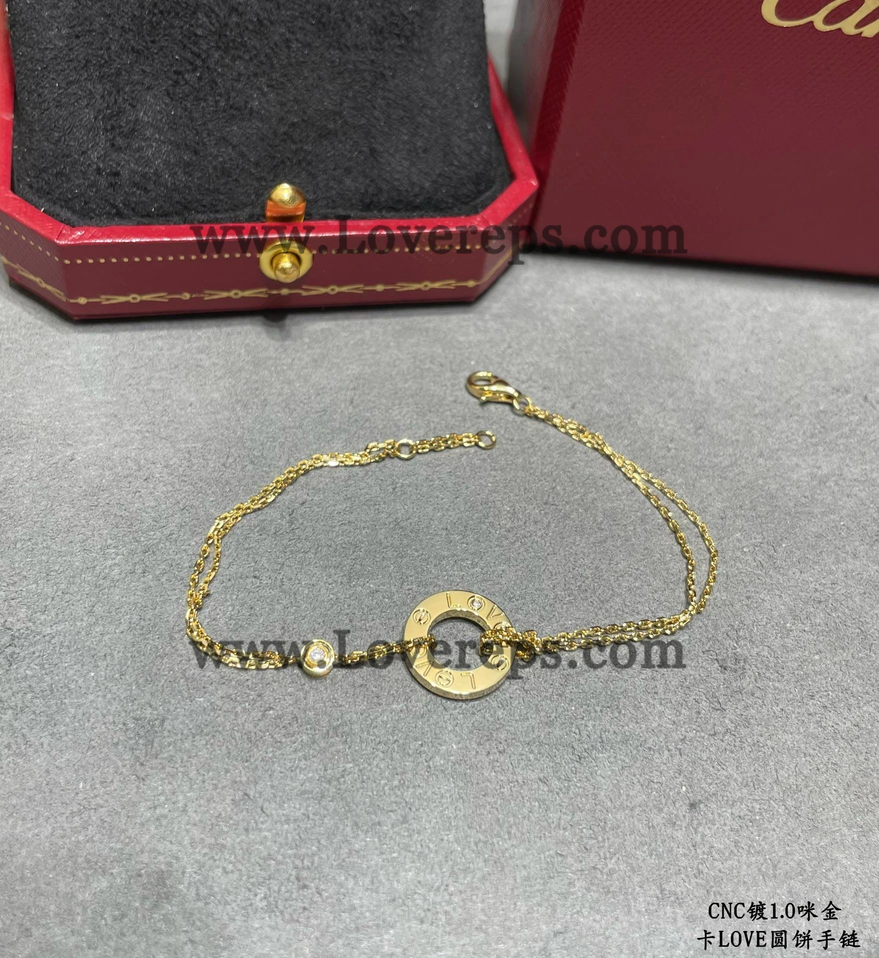 Cartier LOVE Bracelet on Chain With 2 Diamonds Yellow Gold White Gold Rose Gold