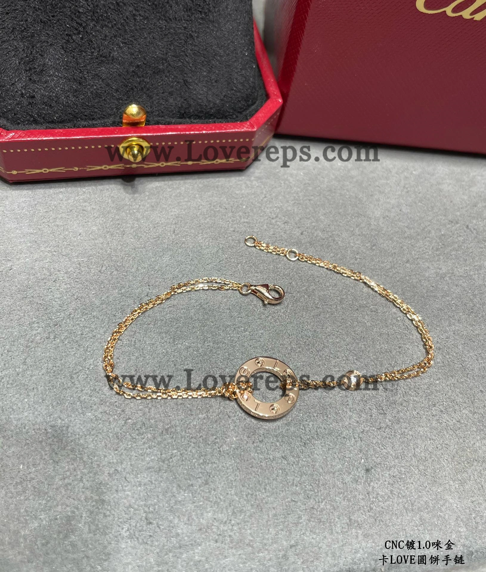 Cartier LOVE Bracelet on Chain With 2 Diamonds Yellow Gold White Gold Rose Gold