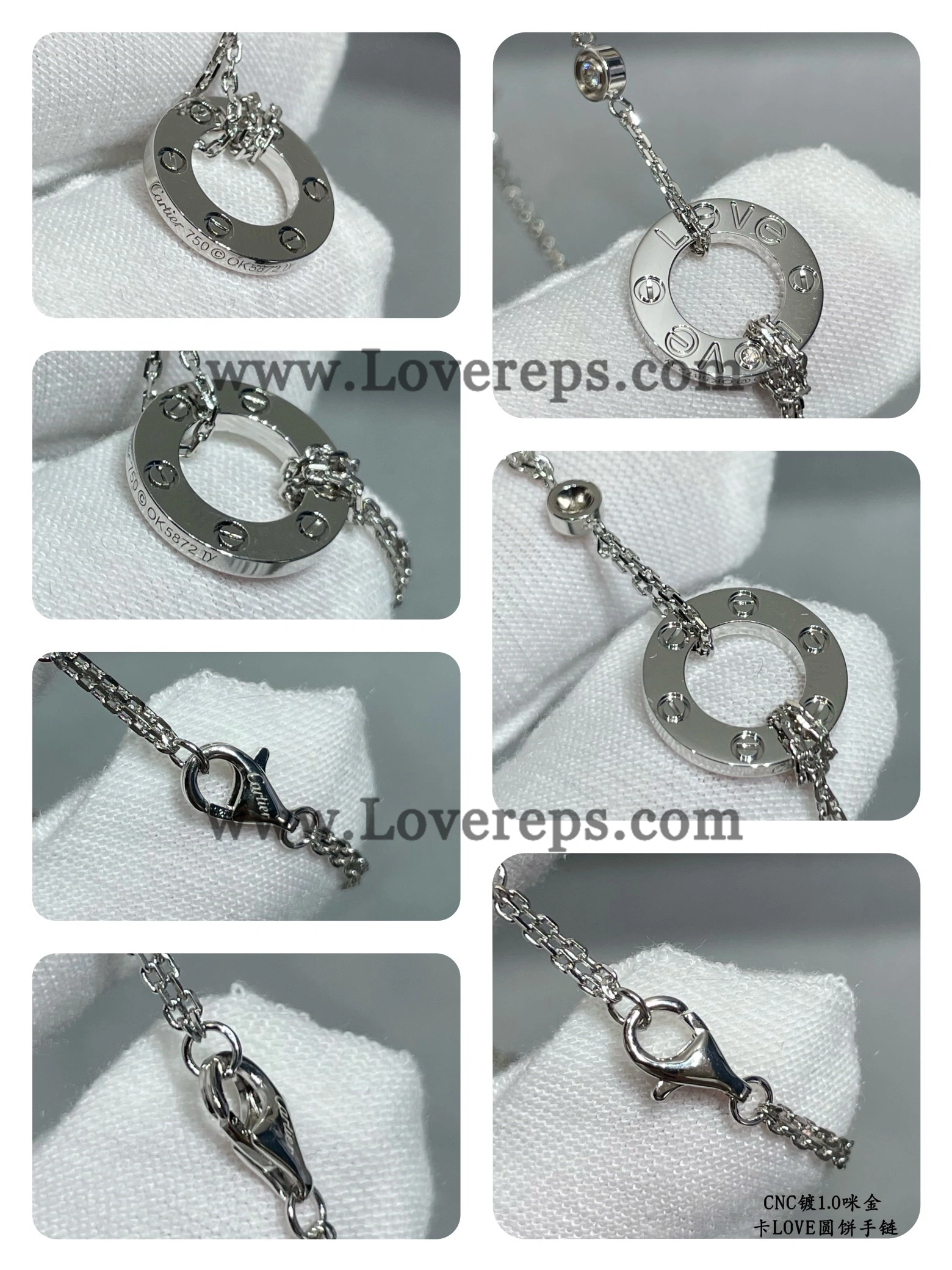 Cartier LOVE Bracelet on Chain With 2 Diamonds Yellow Gold White Gold Rose Gold