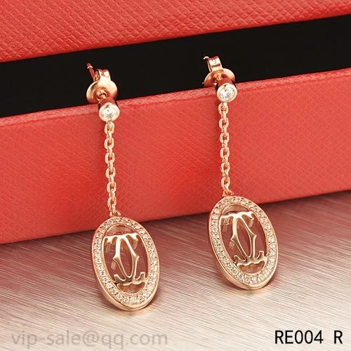 Cartier Logo Double C Earrings in 18K Pink Gold With Diamonds