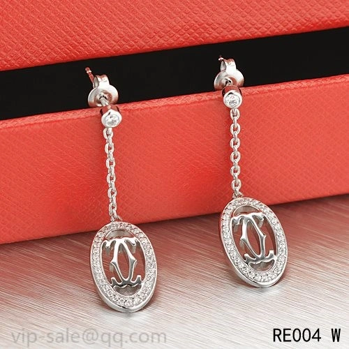 Cartier Logo Double C Earrings in 18K White Gold With Diamonds