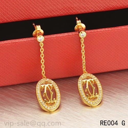 Cartier Logo Double C Earrings in 18K Yellow Gold With Diamonds