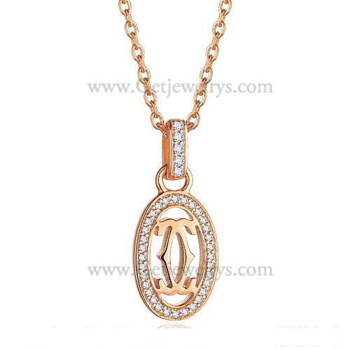 Cartier Logo Double C Necklace In Pink Gold With Diamonds
