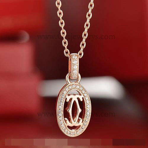 Cartier Logo Double C Necklace In Pink Gold With Diamonds