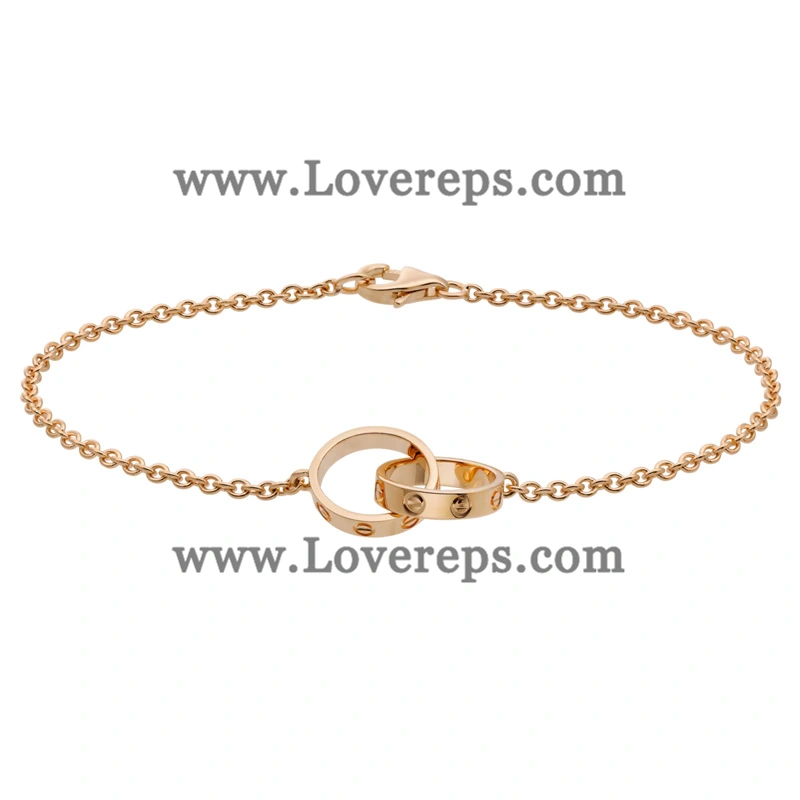Cartier Love Bracelet Double Ring on Chain Pink Gold