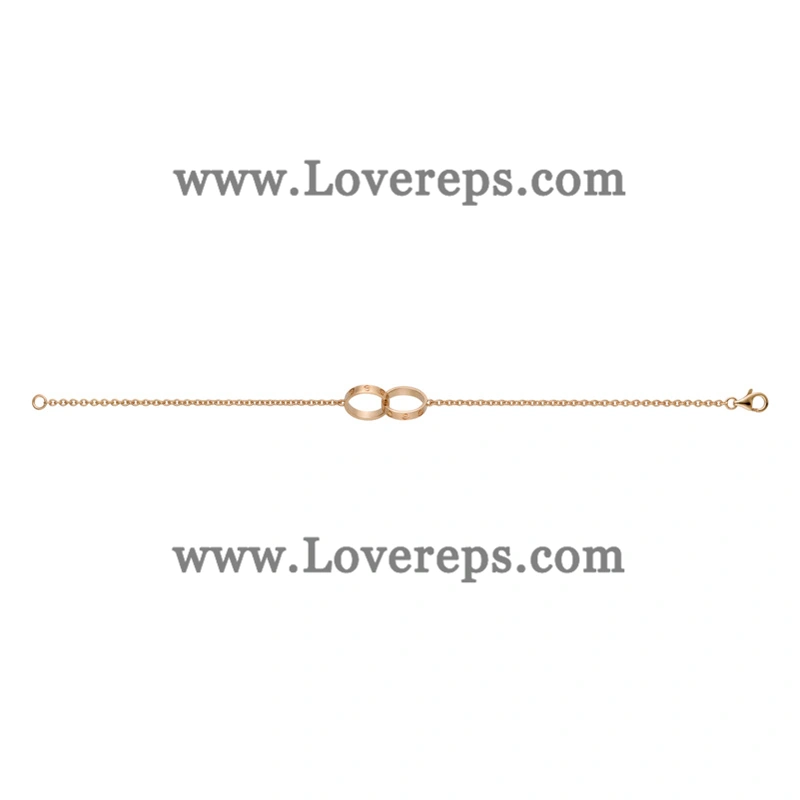 Cartier Love Bracelet Double Ring on Chain Pink Gold