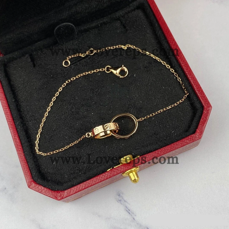 Cartier Love Bracelet Double Ring on Chain Pink Gold