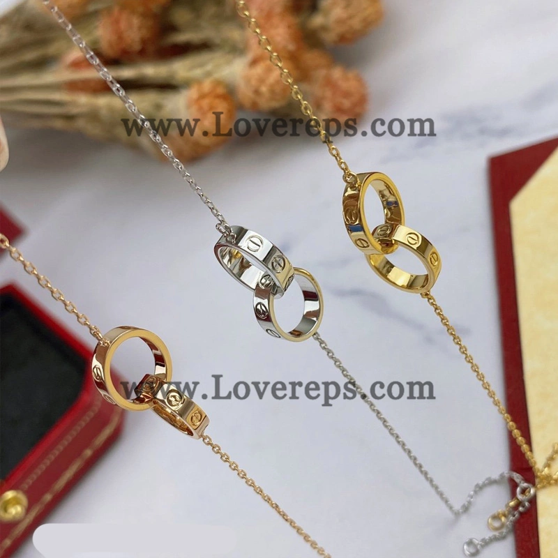 Cartier Love Bracelet Double Ring on Chain Pink Gold