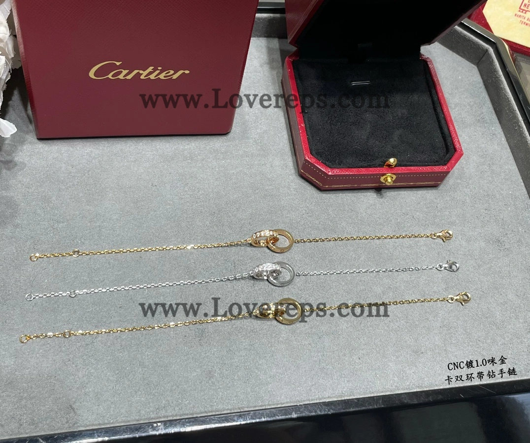 Cartier Love Bracelet on Chain Half-Paved Yellow Gold White Gold Rose Gold