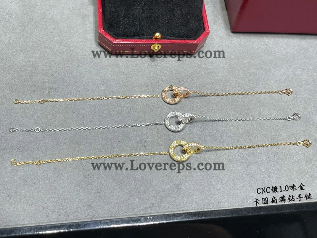 Cartier Love Bracelet on Chain Paved Yellow Gold White Gold Rose Gold