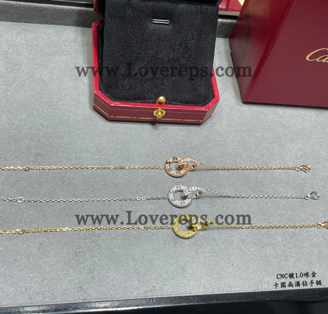 Cartier Love Bracelet on Chain Paved Yellow Gold White Gold Rose Gold