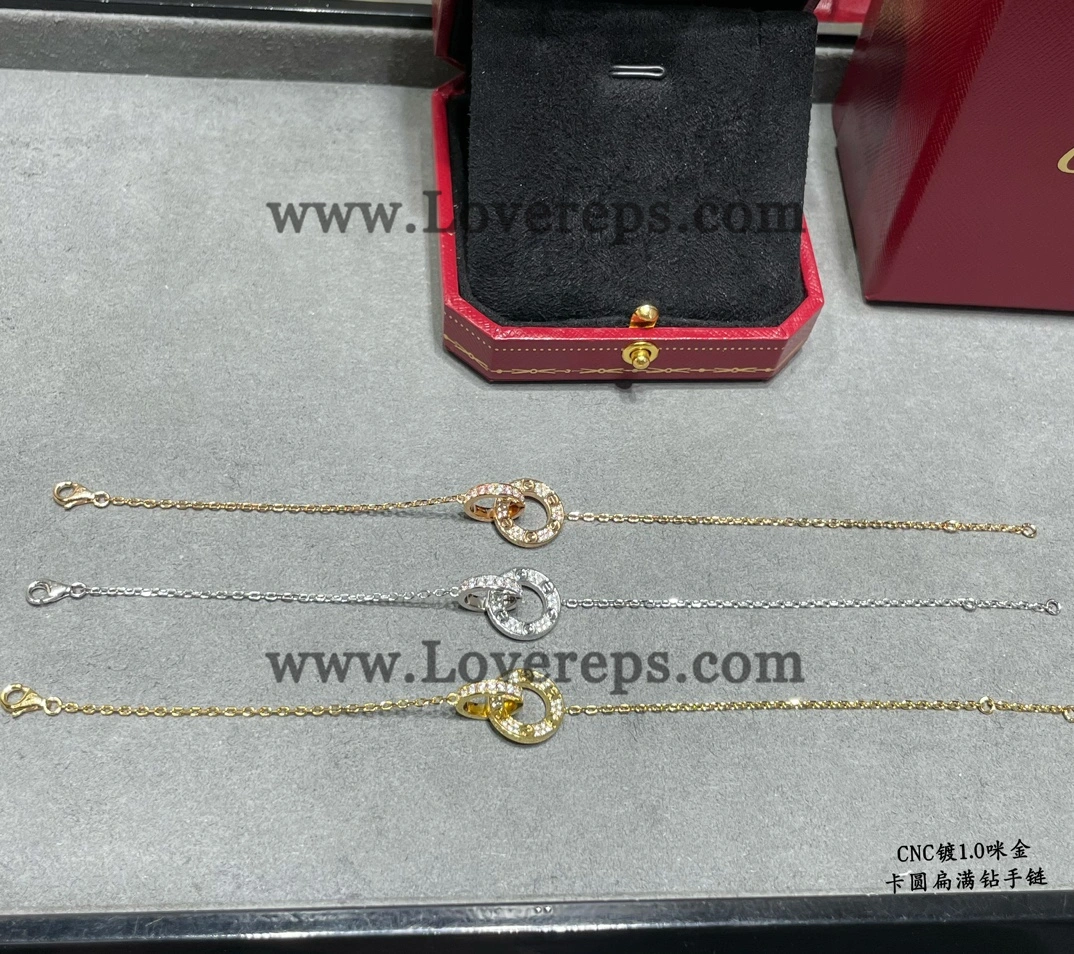 Cartier Love Bracelet on Chain Paved Yellow Gold White Gold Rose Gold