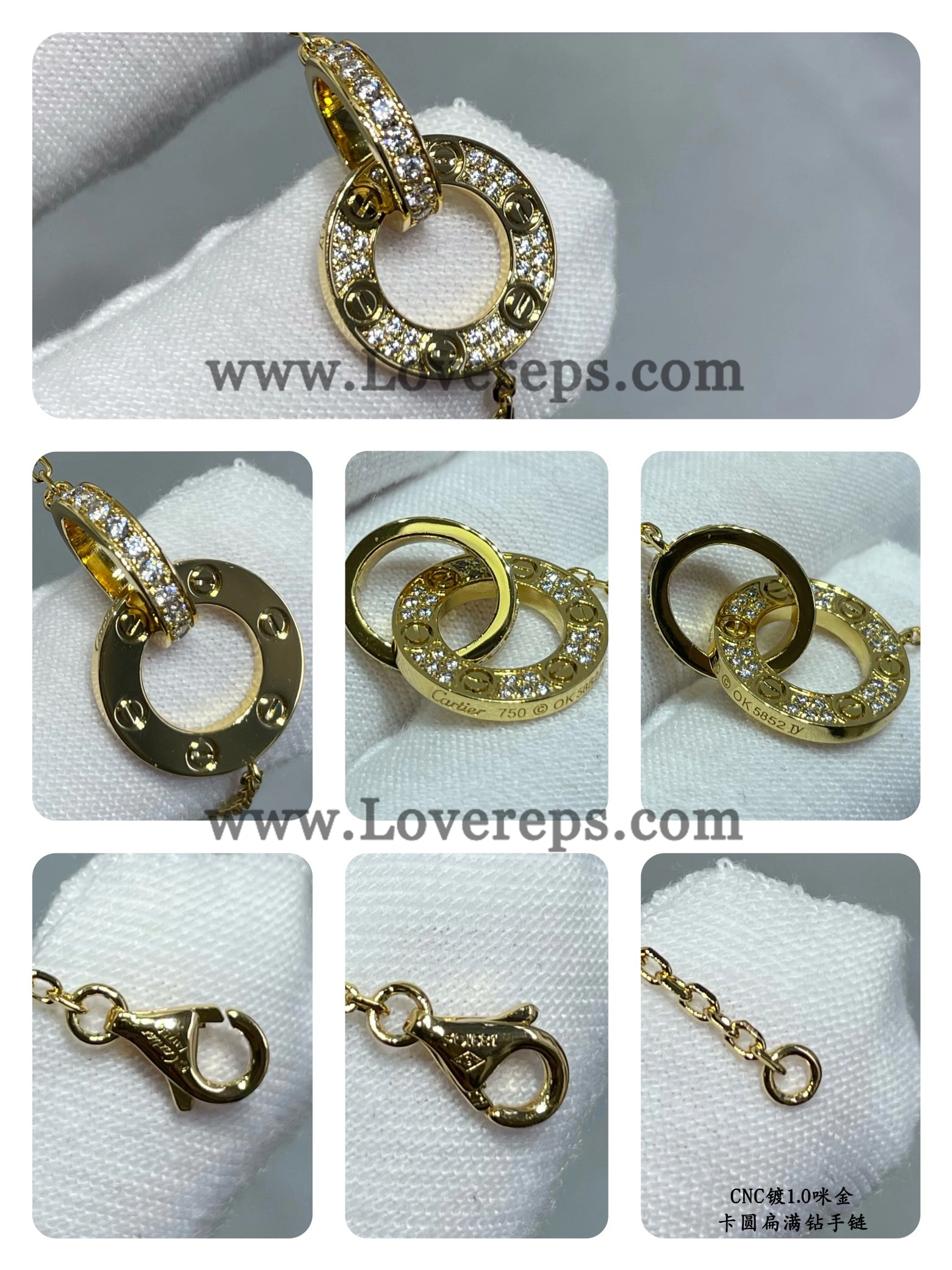 Cartier Love Bracelet on Chain Paved Yellow Gold White Gold Rose Gold