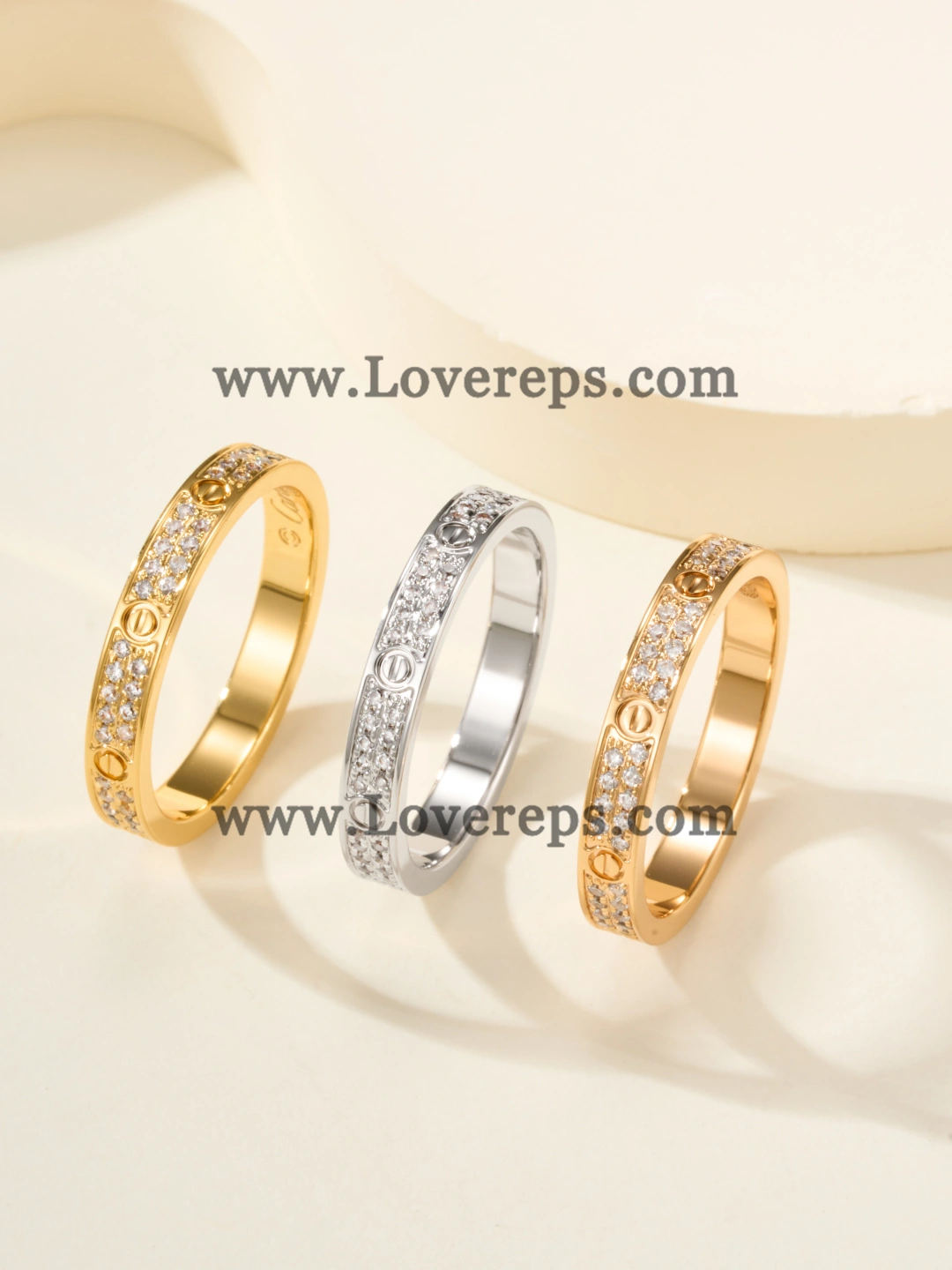 Cartier Love Ring Mini Model With Paved Diamonds Yellow Gold Rose Gold White Gold